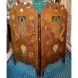 Circa 1910 Arts & Crafts Two Panel Screen/Divider w/playing cards & Bridge Decoration, 77.5cm high