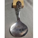 Norwegian Hallmarked Silver Serving Spoon by Magnus Aase, with floral handle design and hand planish