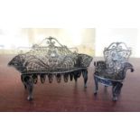 A Dutch 800 silver filigree dolls house settee and matching side chair, circa 1880.