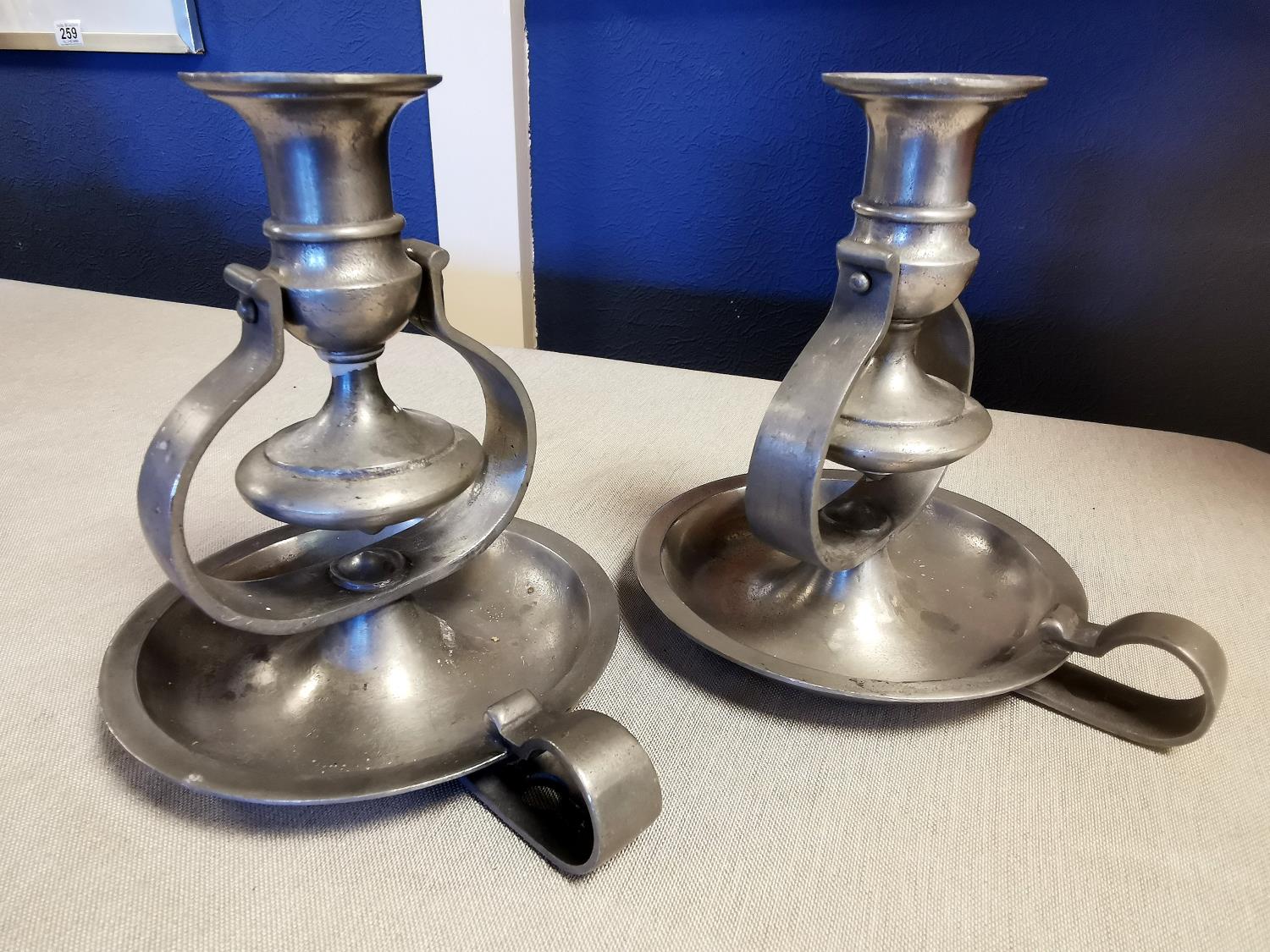 Pair of Gimballed French Les Etains De L'Abbaye Pewter Maritime Candlesticks