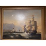 Large poss 19th Century Maritime oil painting showing RN ships of the line, unsigned, 133x198cm
