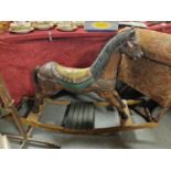 Early Child's Rocking Horse Toy w/Floral Handpainted saddle