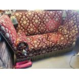 Dark Red & Floral High-Sided Edwardian-Style Day Bed Lounge Sofa