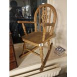 Nice Vintage Pine Wheelback Child's Rocking Chair