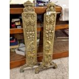 Pair of Heavyweight Mid-Century Ornate Brass Fire Guards - scrawled with a name and '1947' to revers