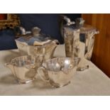 Four-Piece Cooper Brothers & Sons 1946 Sheffield Art Deco Style Silver Te & Coffee Service - 1742g i