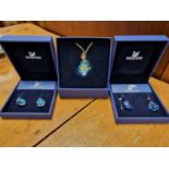 Trio of Swarovski Pieces, inc Blue and Turquoise Earrings and Necklace