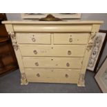 Painted Large Antique Pine Two-Over-Three Chest of Drawers