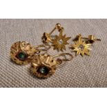 18ct Gold & Emerald Earrings + a Pair of 9ct Gold and Diamond Earrings