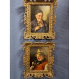 Pair of Antique Gilt-Framed German Oils of Elderly Gents - signed Kurber