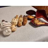 Collection (7) of Vintage Meerschaum-Style Carved Estate Smoking Pipes and Cheroot Holders