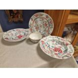 Quartet of Late 19th Century Chinese Bird of Paradise and Floral Plates/Bowl