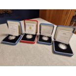 Quartet of Silver Proof Royal Mint Coins inc a Cook Islands 2002 Commonwealth Games coin