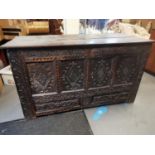 Early 18th Century Heavily Carved Mule Chest, possibly earlier and Celtic or French in Design