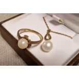 9ct Gold & Pearl Dress Ring and Necklace