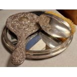 3pc Hallmarked Silver Dressing Table Set inc a Silver Edged Mirror Plate