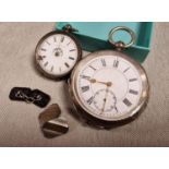 Hallmarked Silver 925 and 800 Pocketwatches + a Pair of Silver Cufflinks