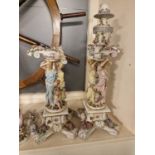 Very Large Pair of Antique Classical Figural Porcelain Candlesticks w/an early stylised Meissen Mark