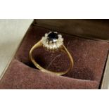 9ct Gold, Sapphire & Diamond Ring - size m+0.5