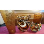Set of Three Designer Modern Smoky Brown Art Glass Vases