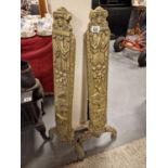 Pair of Heavyweight Mid-Century Ornate Brass Fire Guards - scrawled with a name and '1947' to revers