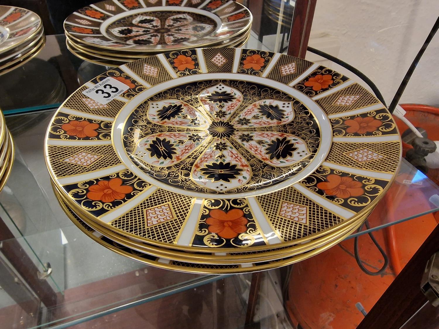 Collection of Four Large Royal Crown Derby 1128 Imari 26cm Dinner Plates