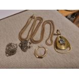 9ct Gold Necklace, Aquamarine Pendant and Assorted - 7.9g