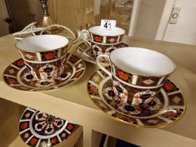 Three Royal Crown Derby 1128 Imari Tea Cup and Saucer Sets
