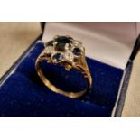 9ct Gold, Sapphire & Diamond Ring - size O+0.5