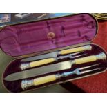 Joseph Rodgers & Sons of Sheffield Hallmarked Silver Cased Carving Set - Her Majesty etc