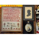 Trio of an 1850 Sampler and Miniature Portraits