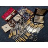 Box of Various EPNS and Silver Plated Flatware Cutlery inc Mother of Pearl