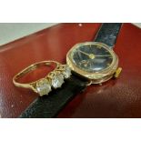 9ct Gold Ladies Watch + a 9ct Gold Ring w/White Stones - 13.3g