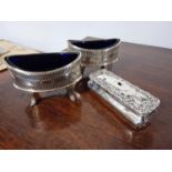 Pair of Hallmarked Silver Cruet Jars + a Silver Snuff Box