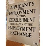 Enamel Vintage Employment Exchange Advertising Sign