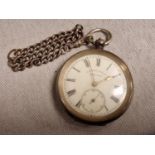 HE Peck of London Swiss Made Hallmarked 935 Silver Pocketwatch w/an albert chain