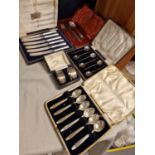 Five-Case Collection of Hallmarked Silver Cutlery - 370g total