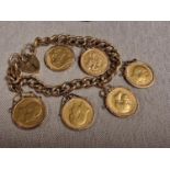 Gold Sovereign Charm Bracelet featuring six Half-Sovereign 22ct Coins (1902, 1904, 1907, 1912, 1904