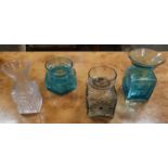 Set of Four Blue European Art Glass Vases in Sklo Union