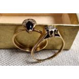 Pair of 9ct Gold, Diamond and Diamond/Sapphire Rings - sizes N+0.5 and O