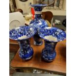 Trio of Early Wedgwood Vases - Calico Burleigh Blue Style