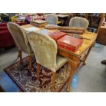 Mid Century Queen-Anne Legged Walnut Veneer Table and Chair Suite