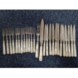 Set of Mother of Pearl and Hallmarked Silver Collared Knife and Forks Set