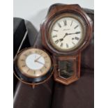 Pair of Wall Clocks inc an Ansonia & a Retro Metamic Sunburst-Style clock