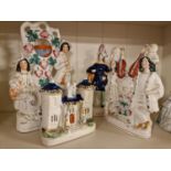 Group of Four Antique Staffordshire Flatback Pottery Figures