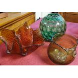 Group of Three Art Glass Vases inc a Handkerchief dish