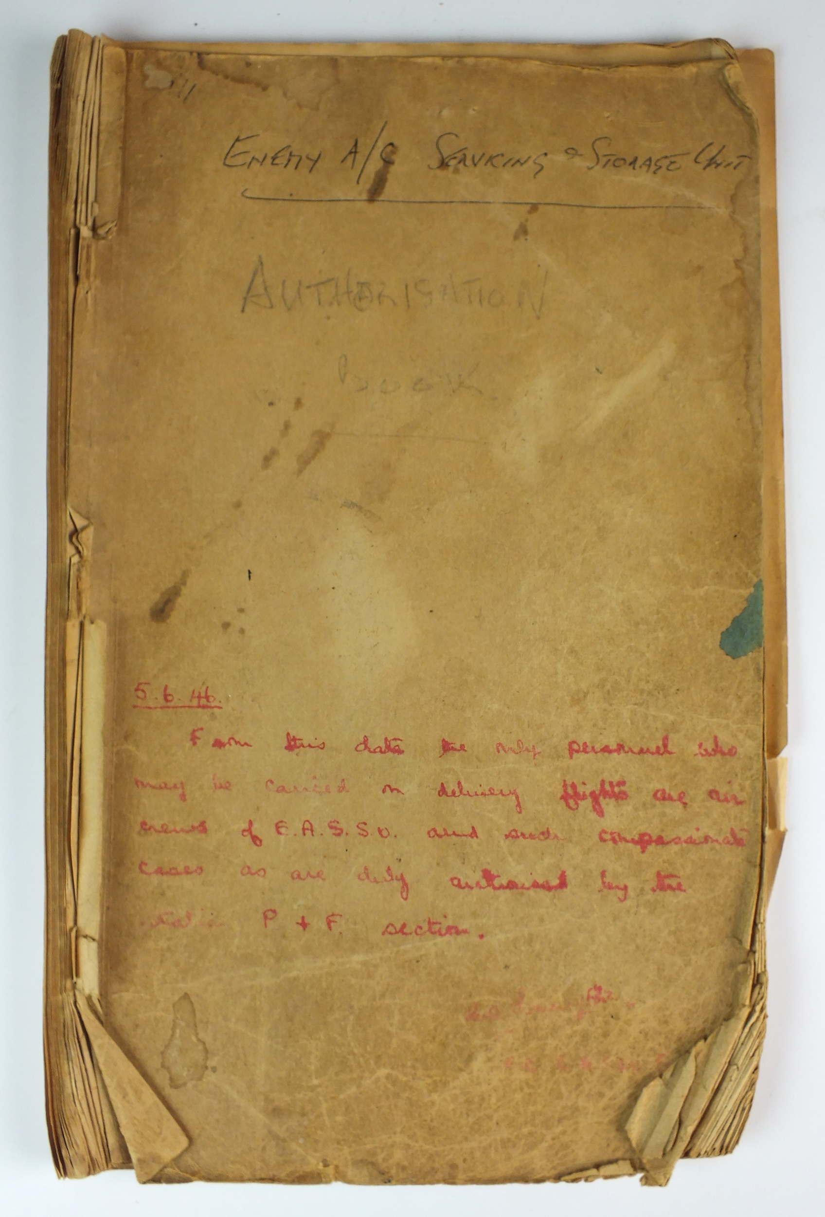 RAF Flight Authorisation Logbook - Enemy Aircraft Servicing and Storage Unit (EASSU)