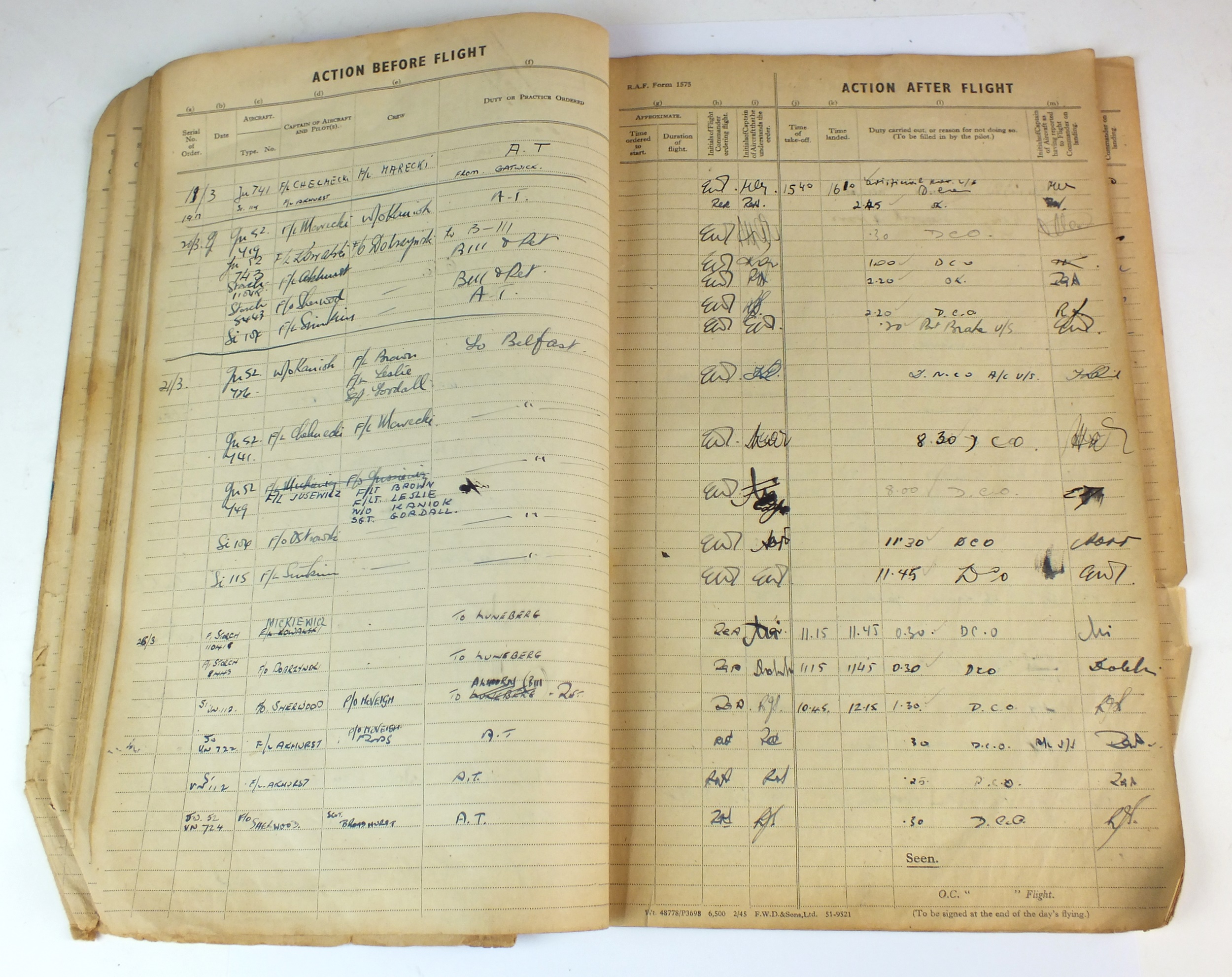 RAF Flight Authorisation Logbook - Enemy Aircraft Servicing and Storage Unit (EASSU) - Image 5 of 6