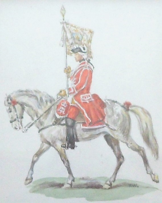 Percy White (20th century) Guidon Bearer Gendarme Anglais, 1764, signed and titled, 198mm x 142mm, - Image 2 of 8