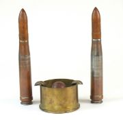 Second World War German trench art ash tray and two rounds